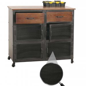 Werkstattwagen HWC-N28, Rollwagen, Rollen 2 Schubladen, 3D-Struktur Metall Holz 90x100x40cm ~ schwarz, braun