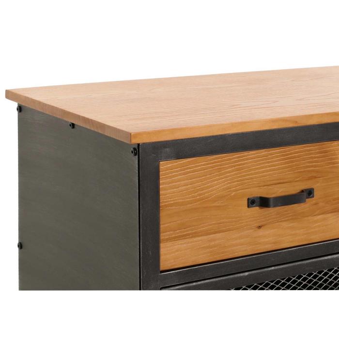 Kommode HWC-N28, Schrank, Rollen 2 Schubladen, 3D-Struktur Industrial Retro Metall Holz 90x100x40cm ~ schwarz, natur
