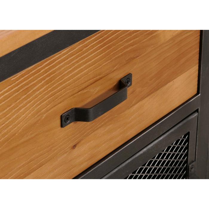 Kommode HWC-N28, Schrank, Rollen 2 Schubladen, 3D-Struktur Industrial Retro Metall Holz 90x100x40cm ~ schwarz, natur