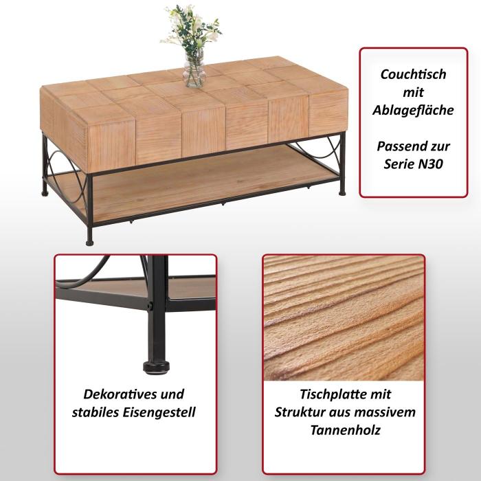 Couchtisch HWC-N30, Wohnzimmertisch Tisch Sofatisch Beistelltisch, Ablage Massiv-Holz MDF, 51x120x61cm