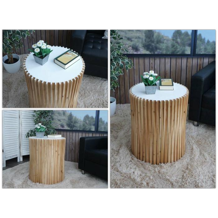 Beistelltisch HWC-N31, Couchtisch Kaffeetisch Loungetisch Blumentisch Nachttisch Tisch, Tanne Holz 51cm natur-wei