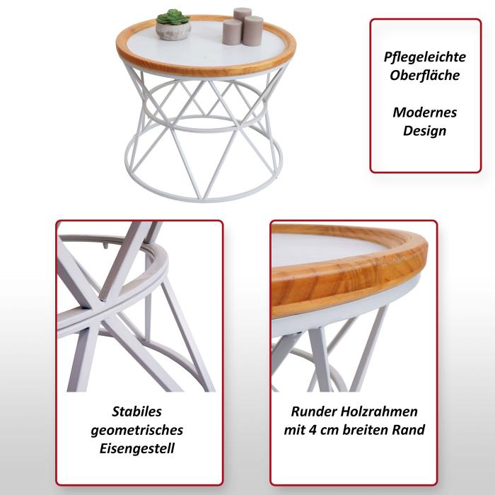 Couchtisch HWC-N32, Kaffeetisch Beistelltisch Loungetisch Sofatisch Wohnzimmertisch, Metallgestell Holz 66cm wei