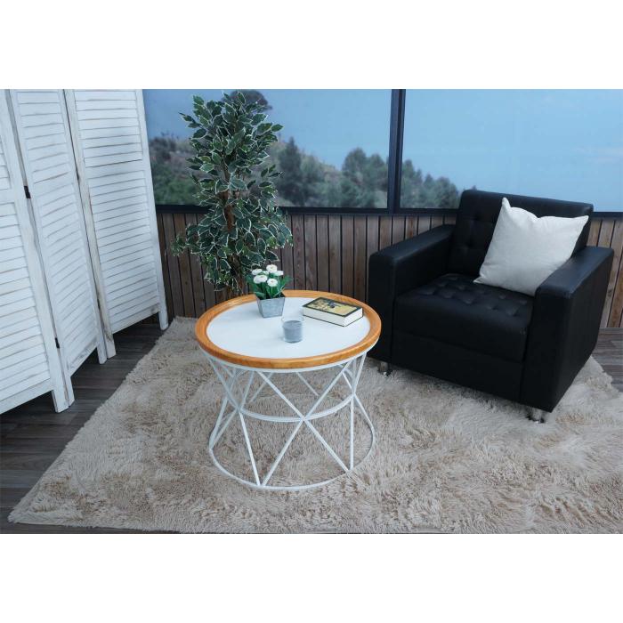 Couchtisch HWC-N32, Kaffeetisch Beistelltisch Loungetisch Sofatisch Wohnzimmertisch, Metallgestell Holz 66cm wei