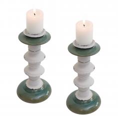 2er-Set Kerzenstnder HWC-N36, Kerzenhalter Kerzensule, Shabby-Look Vintage Metall Keramik Hhe 25cm