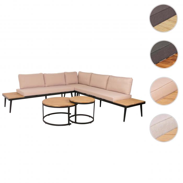 Garten-Garnitur HWC-H54c, Lounge-Set, Beistelltisch Spun Poly Akazie Holz Stahl ~ hellbraun, Kissen beige