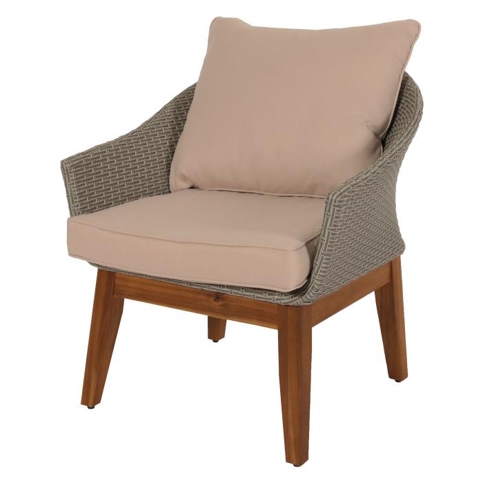 Gartengarnitur HWC-N37, Garten-/Lounge-Set Sofa Sitzgruppe, Poly-Rattan Holz Akazie ~ grau, Kissen beige