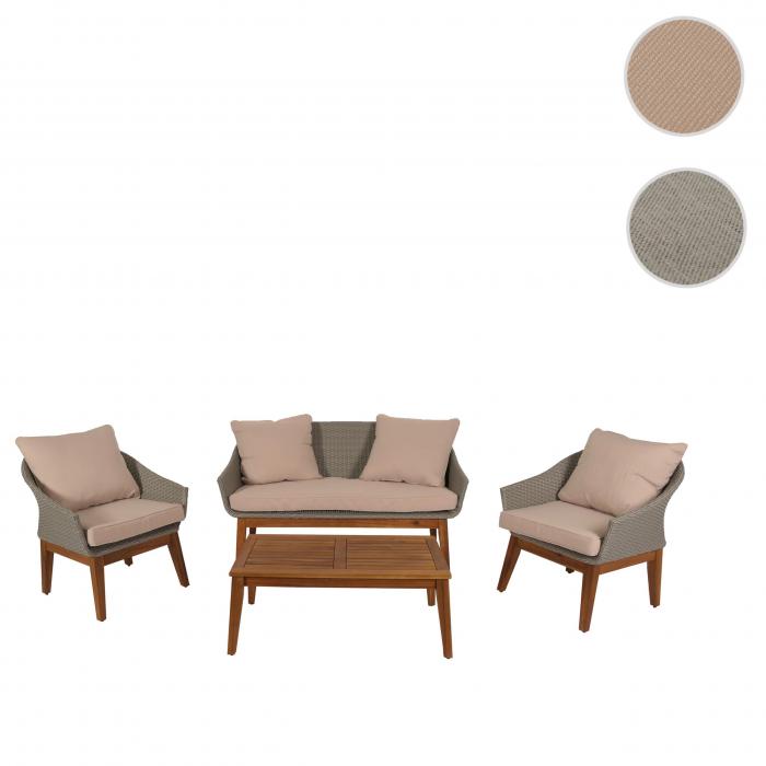 Gartengarnitur HWC-N37, Garten-/Lounge-Set Sofa Sitzgruppe, Poly-Rattan Holz Akazie ~ grau, Kissen beige