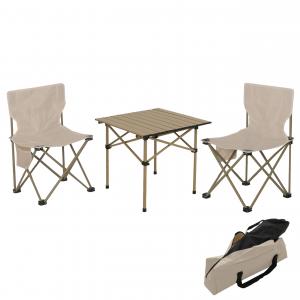 Campingset HWC-N50, Tisch 2x Stuhl Klappstuhl Anglerstuhl faltbar, Metall ~ wei