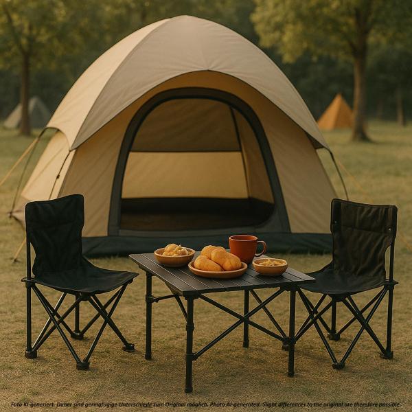 Stimmungsbild fr Produkt Campingset HWC-N50, Tisch 2x Stuhl Klappstuhl Anglerstuhl faltbar, Metall ~ schwarz
