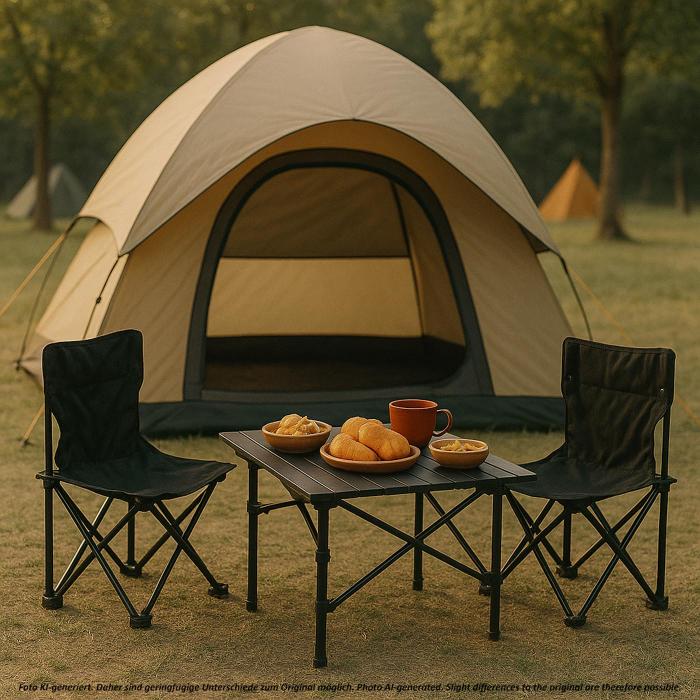 Campingset HWC-N50, Tisch 2x Stuhl Klappstuhl Anglerstuhl faltbar, Metall ~ schwarz