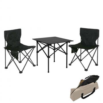 Campingset HWC-N50, Tisch 2x Stuhl Klappstuhl Anglerstuhl faltbar, Metall ~ schwarz