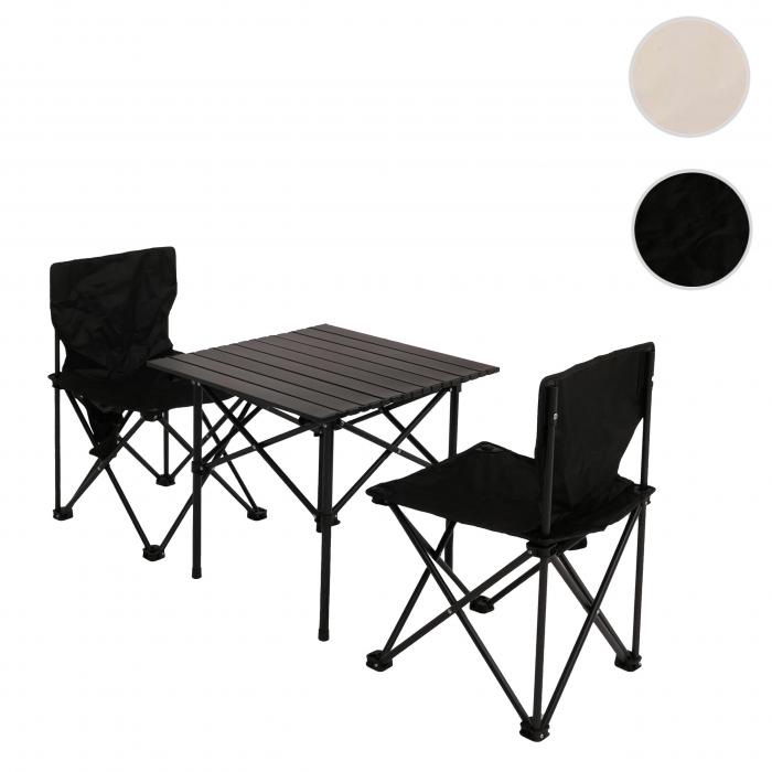 Campingset HWC-N50, Tisch 2x Stuhl Klappstuhl Anglerstuhl faltbar, Metall ~ schwarz