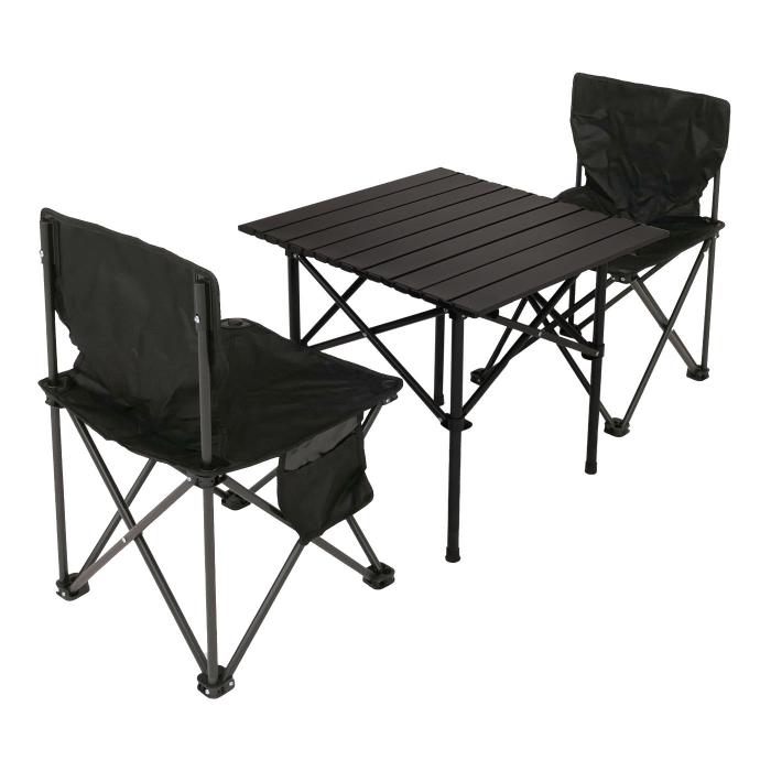Campingset HWC-N50, Tisch 2x Stuhl Klappstuhl Anglerstuhl faltbar, Metall ~ schwarz