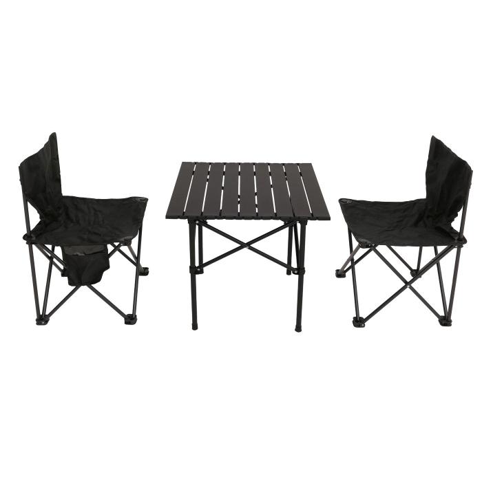 Campingset HWC-N50, Tisch 2x Stuhl Klappstuhl Anglerstuhl faltbar, Metall ~ schwarz