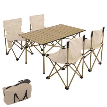 Campingset HWC-N50, Tisch 4x Stuhl Klappstuhl Anglerstuhl faltbar, Metall ~ wei