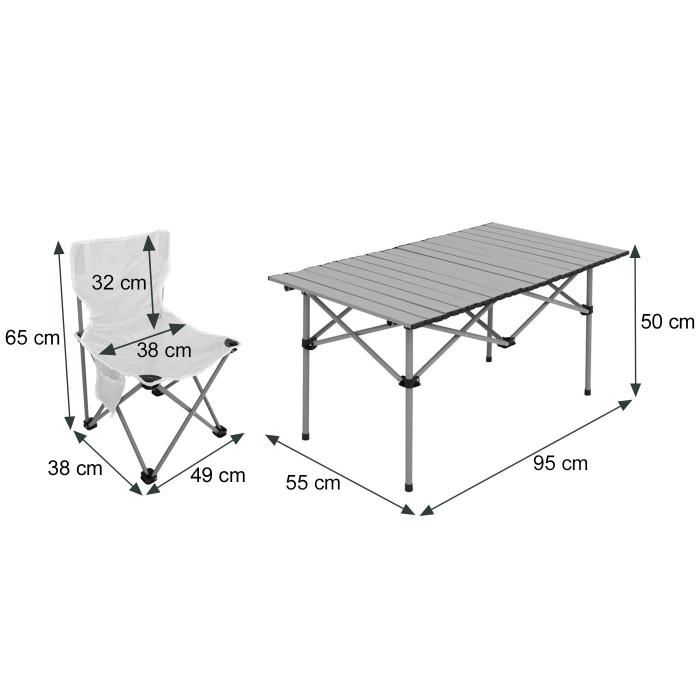 Campingset HWC-N50, Tisch 4x Stuhl Klappstuhl Anglerstuhl faltbar, Metall ~ schwarz