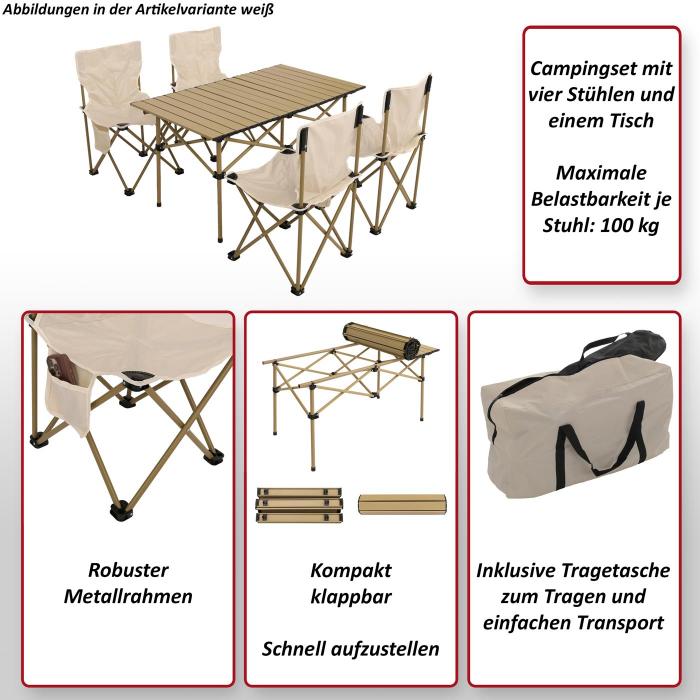 Campingset HWC-N50, Tisch 4x Stuhl Klappstuhl Anglerstuhl faltbar, Metall ~ schwarz