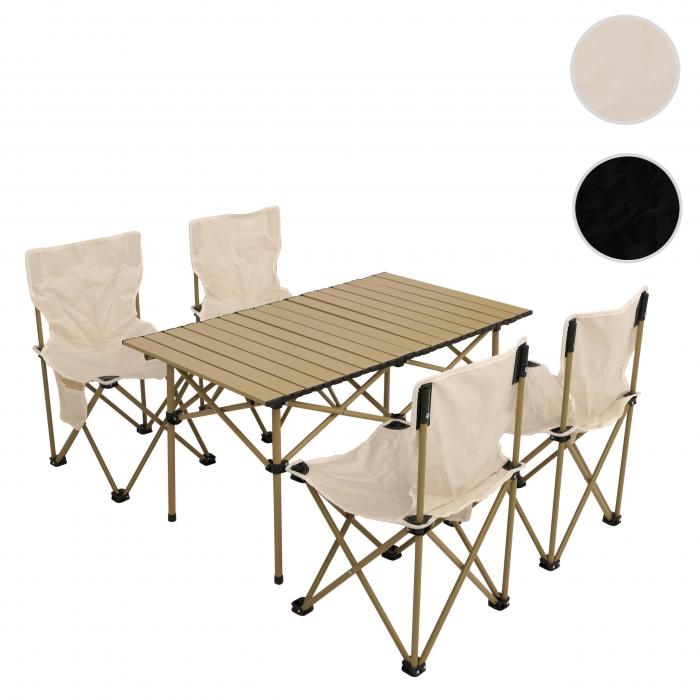 Campingset HWC-N50, Tisch 4x Stuhl Klappstuhl Anglerstuhl faltbar, Metall ~ wei