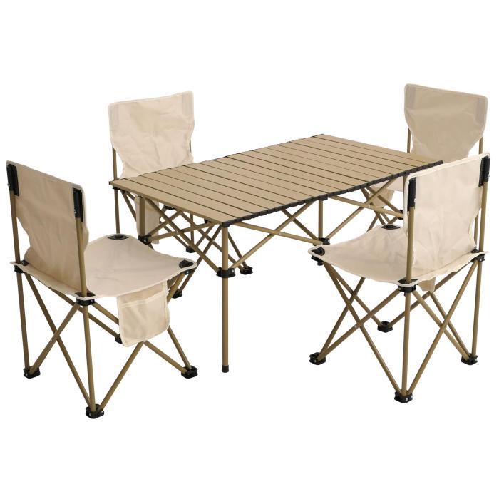 Campingset HWC-N50, Tisch 4x Stuhl Klappstuhl Anglerstuhl faltbar, Metall ~ wei