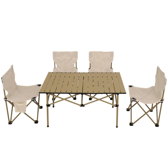 Campingset HWC-N50, Tisch 4x Stuhl Klappstuhl Anglerstuhl faltbar, Metall ~ wei