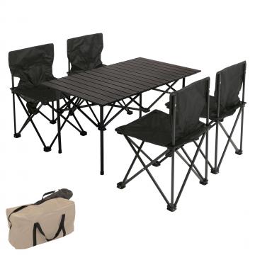 Campingset HWC-N50, Tisch 4x Stuhl Klappstuhl Anglerstuhl faltbar, Metall ~ schwarz