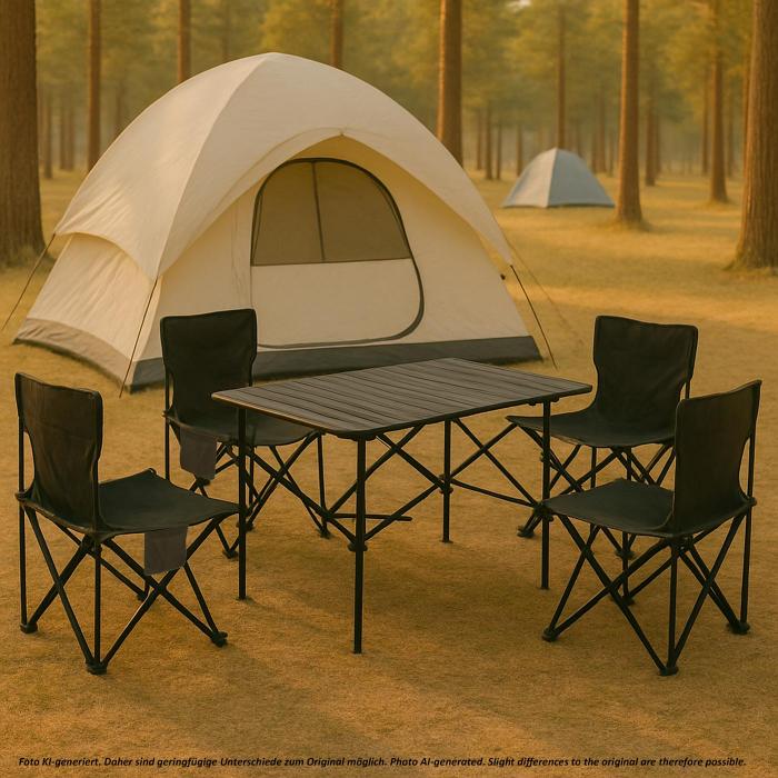 Campingset HWC-N50, Tisch 4x Stuhl Klappstuhl Anglerstuhl faltbar, Metall ~ schwarz