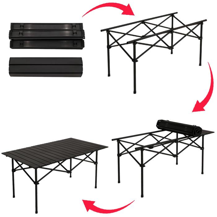 Campingset HWC-N50, Tisch 4x Stuhl Klappstuhl Anglerstuhl faltbar, Metall ~ schwarz