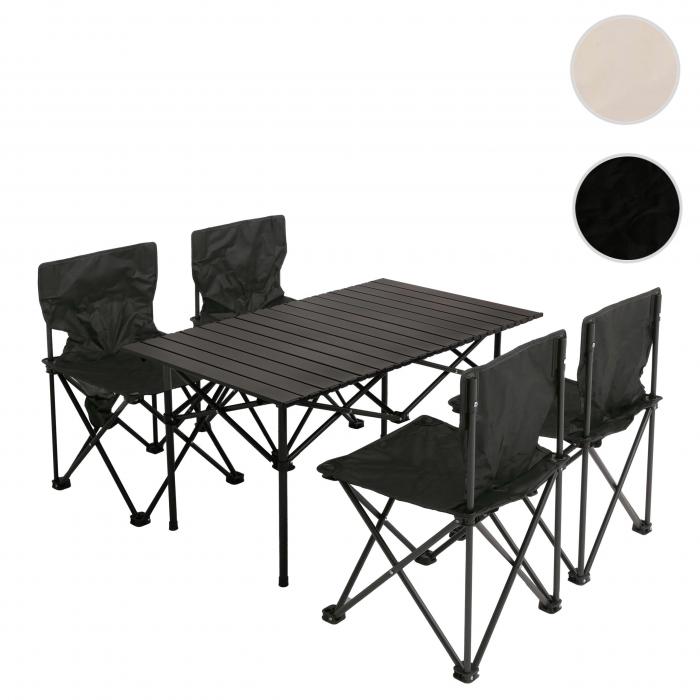Campingset HWC-N50, Tisch 4x Stuhl Klappstuhl Anglerstuhl faltbar, Metall ~ schwarz