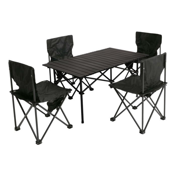 Campingset HWC-N50, Tisch 4x Stuhl Klappstuhl Anglerstuhl faltbar, Metall ~ schwarz