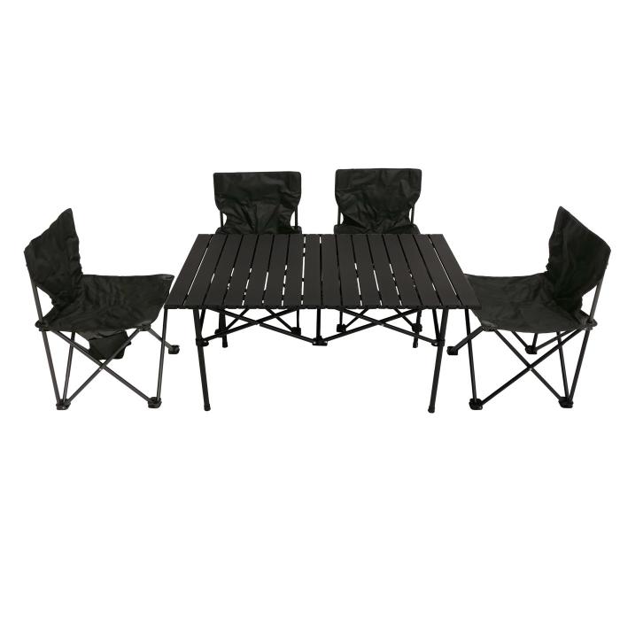 Campingset HWC-N50, Tisch 4x Stuhl Klappstuhl Anglerstuhl faltbar, Metall ~ schwarz