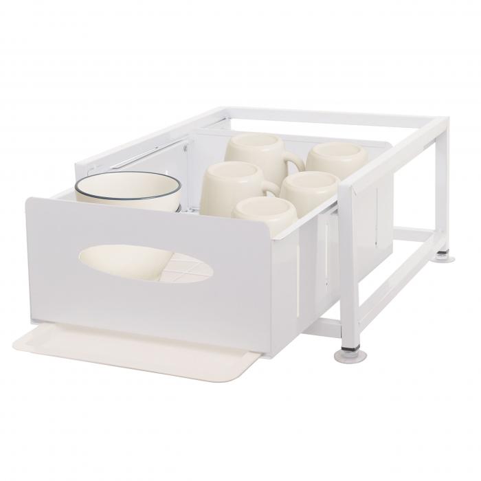 Schrankschublade HWC-N51 mit Tablett, Kchen-/Geschirrablage Schrankauszug ausziehbar, Metall 19x34x42cm ~ wei