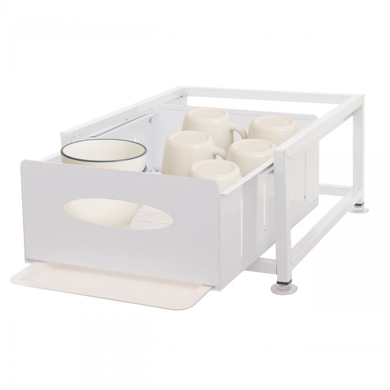 Schrankschublade HWC-N51 mit Tablett, Kchen-/Geschirrablage Schrankauszug ausziehbar, Metall 19x34x42cm ~ wei