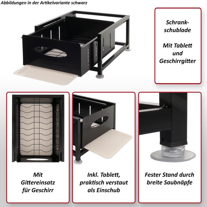 Schrankschublade HWC-N51 mit Tablett, Kchen-/Geschirrablage Schrankauszug ausziehbar, Metall 19x34x42cm ~ wei