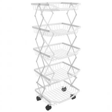Regal HWC-N53, Kchenregal Rollregal Kchenwagen Standregal, Korb faltbar rollbar Eisen 95x39x28cm ~ wei