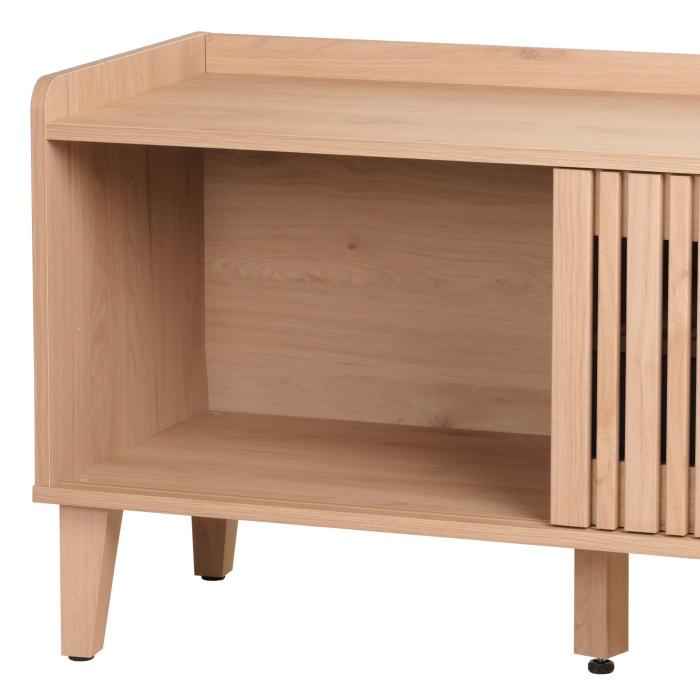 TV-Rack HWC-M48, Lowboard TV-Schrank, Schiebetr 56x150x40cm ~ beige, Schublade grau