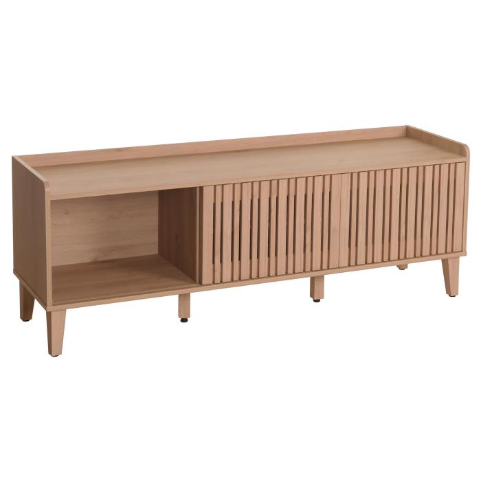 TV-Rack HWC-M48, Lowboard TV-Schrank, Schiebetr 56x150x40cm ~ beige, Schublade grau
