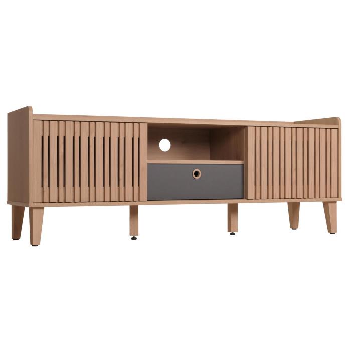 TV-Rack HWC-M48, Lowboard TV-Schrank, Schiebetr 56x150x40cm ~ beige, Schublade grau