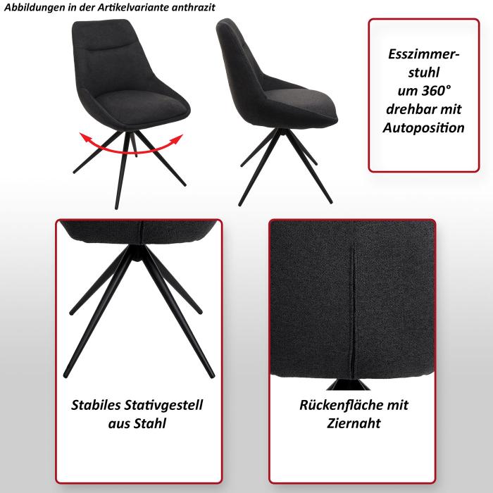 6er-Set Esszimmerstuhl HWC-M65, Kchenstuhl Lehnstuhl Stuhl, drehbar Auto-Position Metall Stoff/Textil ~ anthrazit