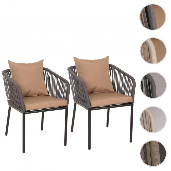 2er-Set Gartenstuhl HWC-N41, Outdoor Armlehne, wetterfest Aluminium Seilgeflecht Rope ~ anthrazit Kissen taupe