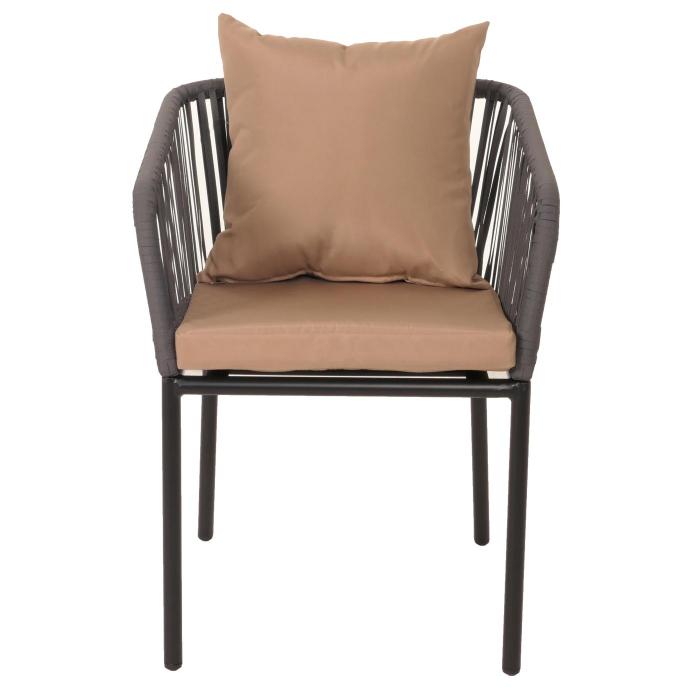 2er-Set Gartenstuhl HWC-N41, Outdoor Armlehne, wetterfest Aluminium Seilgeflecht Rope ~ anthrazit Kissen taupe