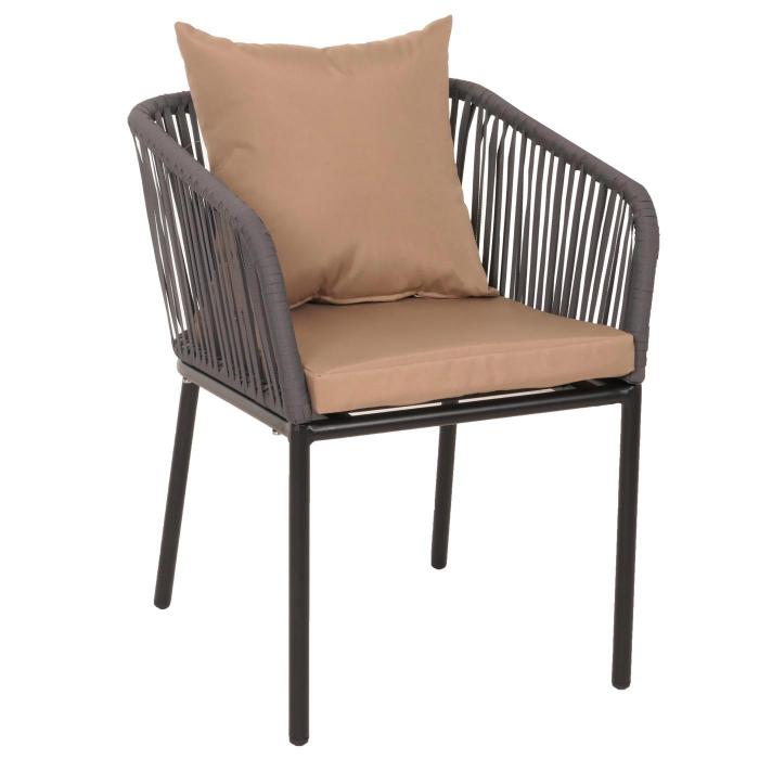 2er-Set Gartenstuhl HWC-N41, Outdoor Armlehne, wetterfest Aluminium Seilgeflecht Rope ~ anthrazit Kissen taupe