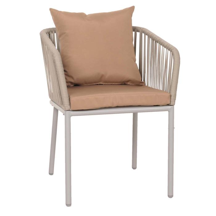 Gartengarnitur HWC-N41, Tisch+6xStuhl, wetterfest Alu 180x80cm, Seilgeflecht Rope ~ grau Kissen taupe