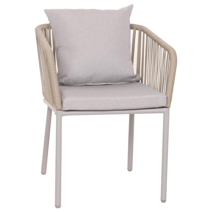 Gartengarnitur HWC-N41, Tisch+6xStuhl, wetterfest Alu 180x80cm, Seilgeflecht Rope ~ grau Kissen grau