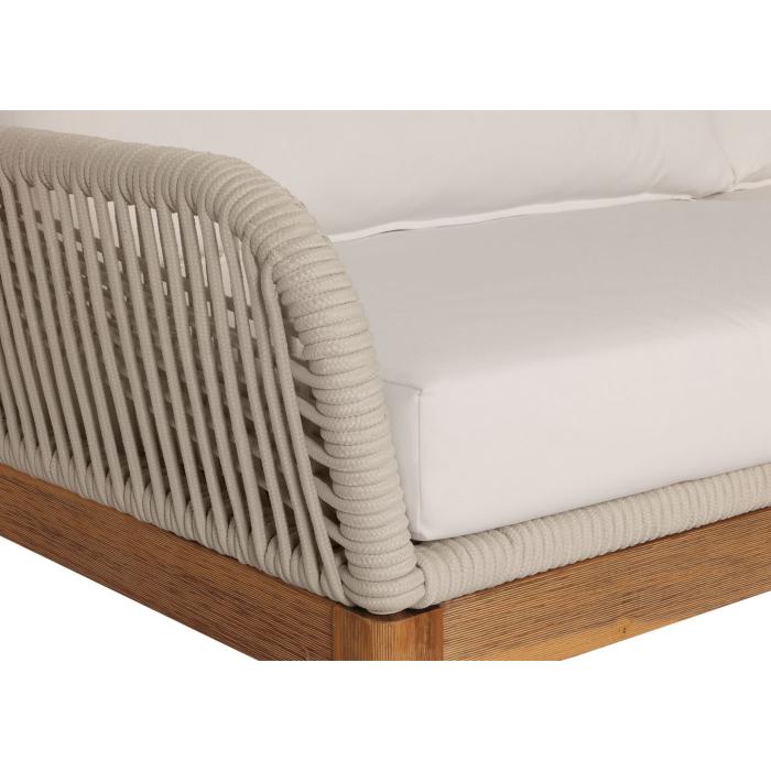 Gartengarnitur HWC-H56b, Lounge-Set Gartenlounge Sofa Sessel Tisch, Seilgeflecht Rope Holz Akazie ~ creme