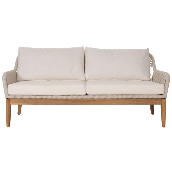 Gartengarnitur HWC-H56b, Lounge-Set Gartenlounge Sofa Sessel Tisch, Seilgeflecht Rope Holz Akazie ~ creme