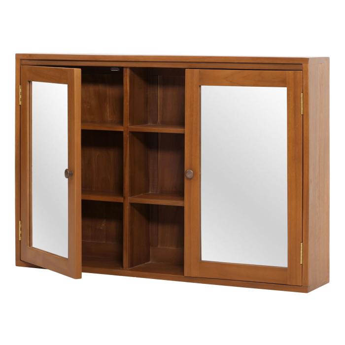 Teak-Spiegelschrank HWC-M85, Badspiegelschrank, hochwertiges B-Grade-Teak (Kernholz, 20-30 Jahre), 70x100x20cm