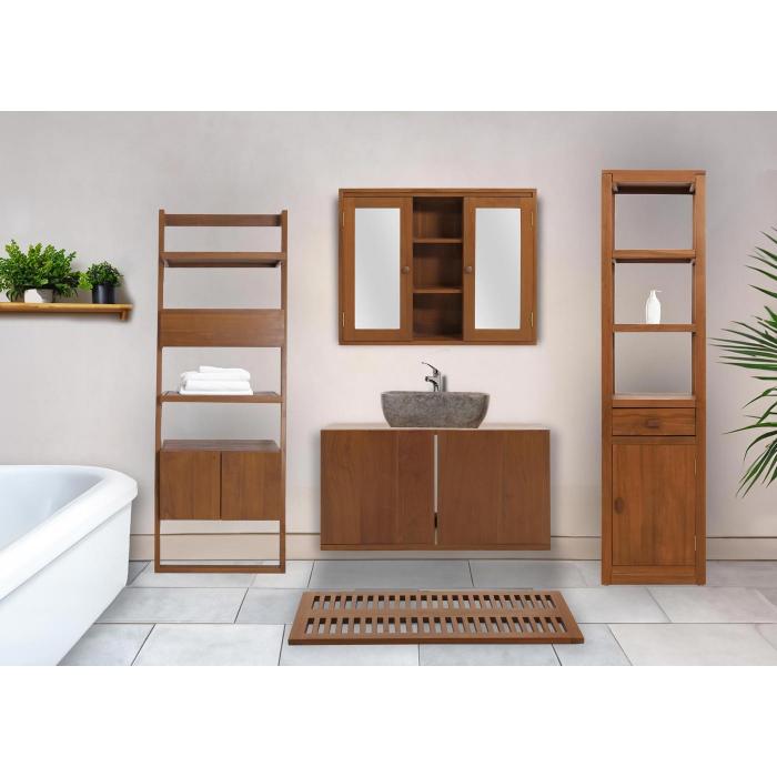 Teak-Leiterregal HWC-M86, Badschrank Badregal Badezimmer, hochwertiges B-Grade-Teak (Kernholz, 20-30 Jahre), 170x60x45cm