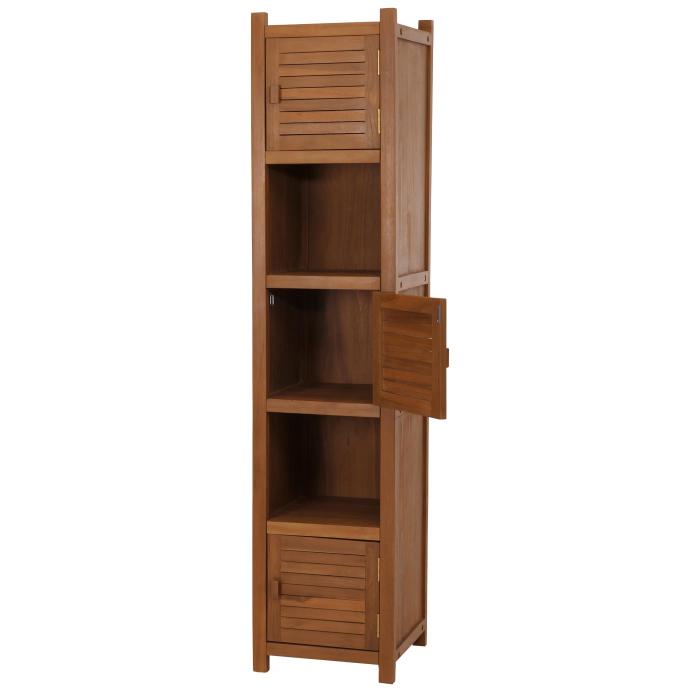 Teak-Hochregal HWC-M87, Badschrank Badregal Badezimmer, hochwertiges B-Grade-Teak (Kernholz, 20-30 Jahre), 181x40cm