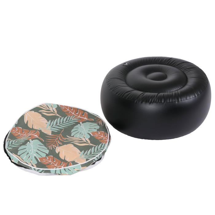 Sitzhocker HWC-G31, Pouf Sitzkissen Sitzsack Gartenhocker, aufblasbar In-/Outdoor Spun Poly 29x55cm ~ Blatt-Design