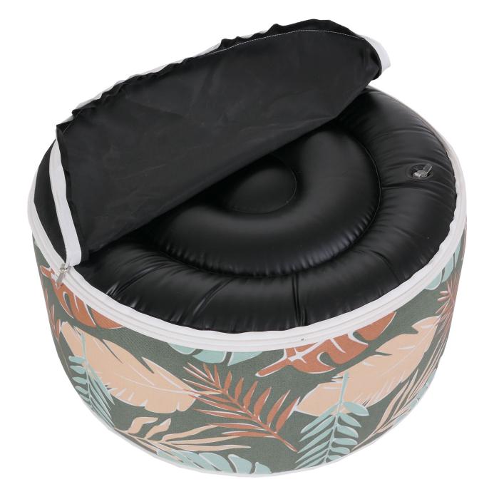 Sitzhocker HWC-G31, Pouf Sitzkissen Sitzsack Gartenhocker, aufblasbar In-/Outdoor Spun Poly 29x55cm ~ Blatt-Design